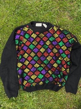 Vintage Sequin Black Sweater Carriage Court